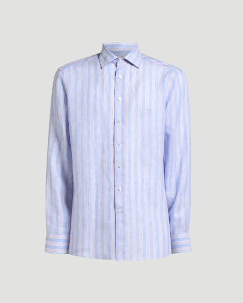 Striped Linen Shirt with Pegaso Embroidery