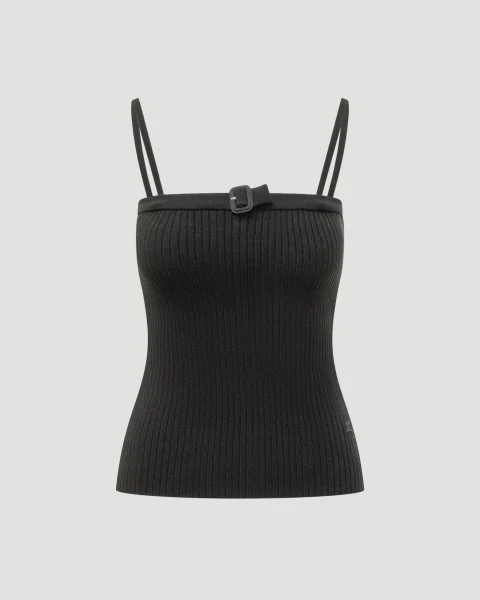Buckle Rib Knit Top in Black