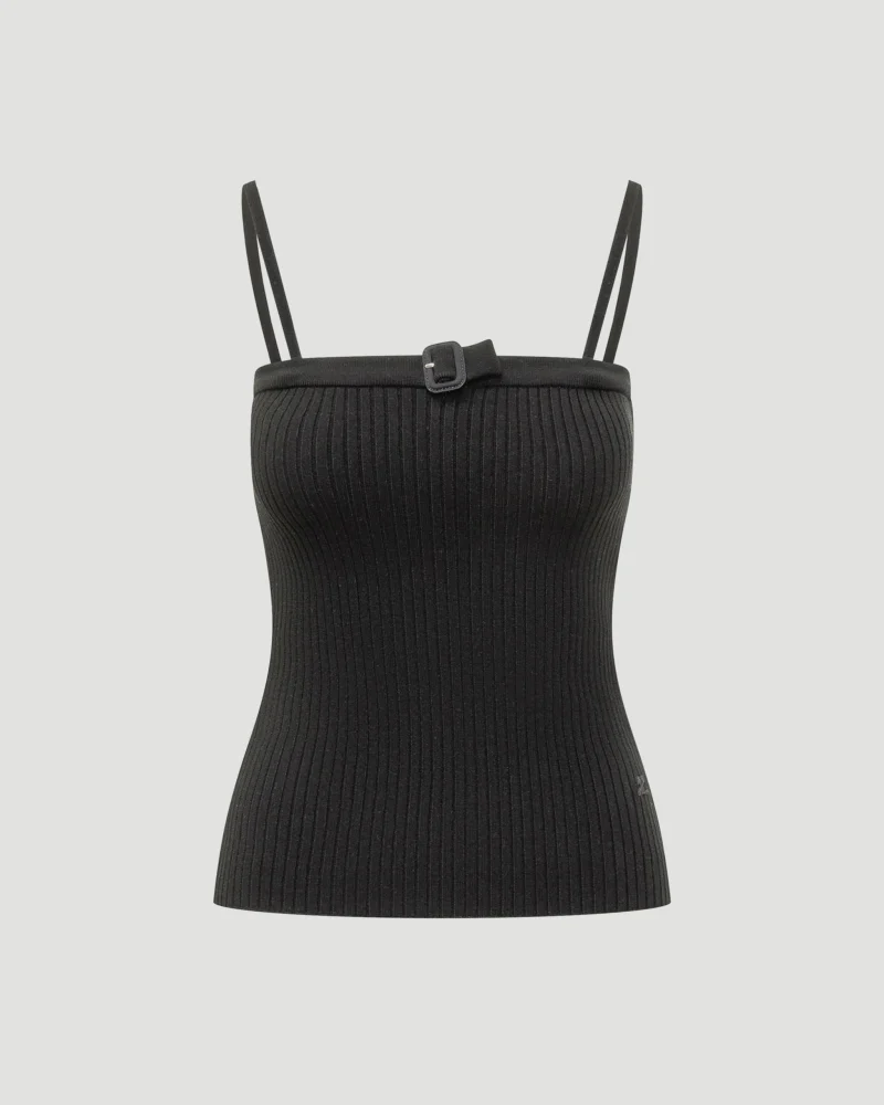Buckle Rib Knit Top in Black
