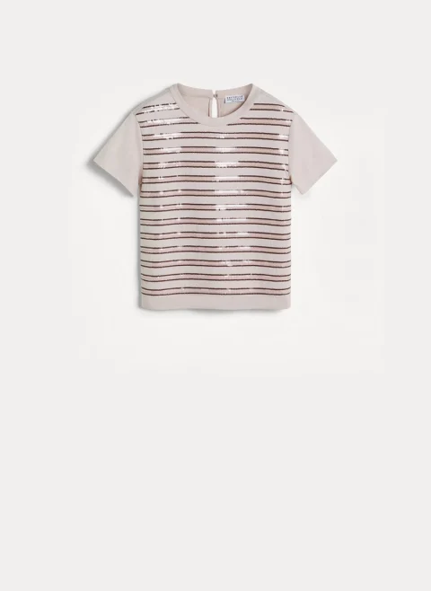 Тишърт с раиран мотив Brunello Cucinelli Kids 8-10