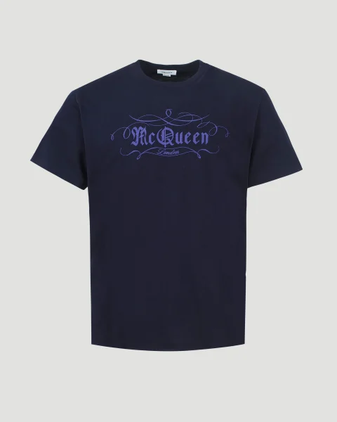 Logo Script Print T-Shirt in Blue