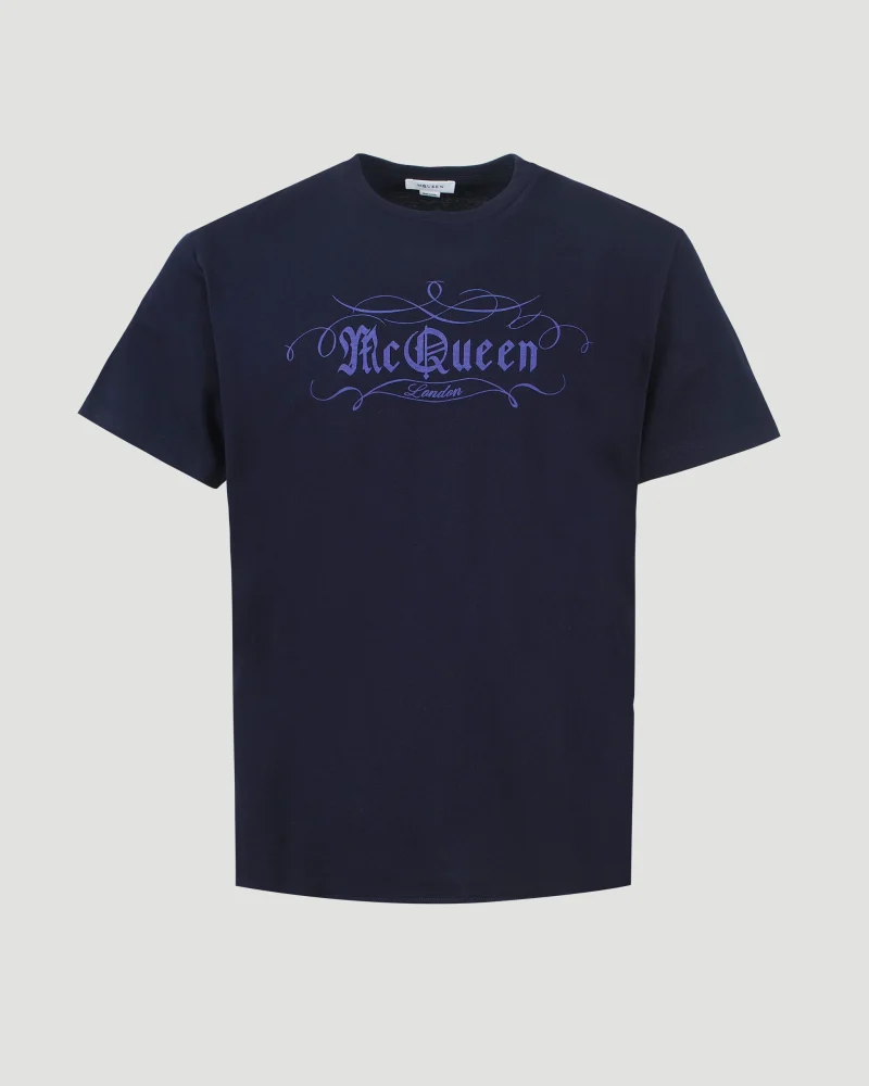 Logo Script Print T-Shirt in Blue