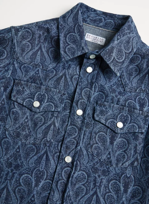 Риза от деним 'Paisley' Brunello Cucinelli Kids 4-6 — снимка 3