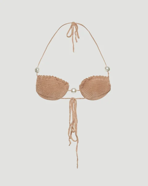 Pearl Crochet Bra in Brown — снимка 5