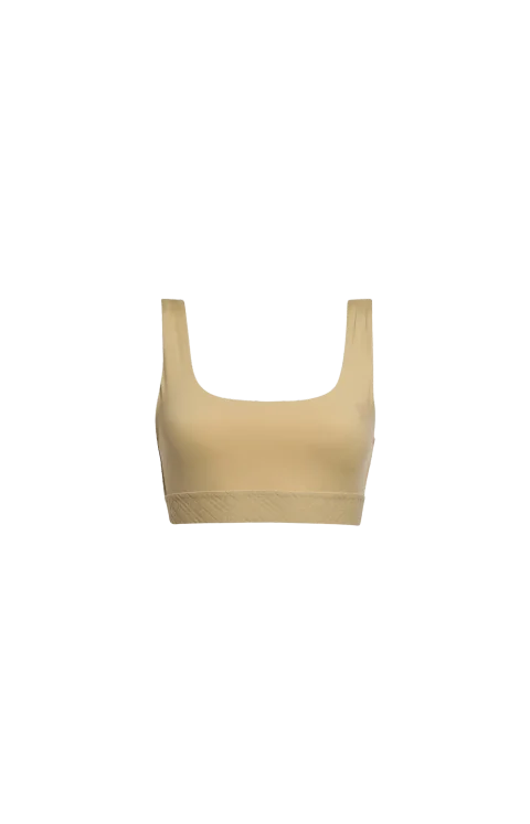 Check Trim Stretch Nylon Bra Top in Flax