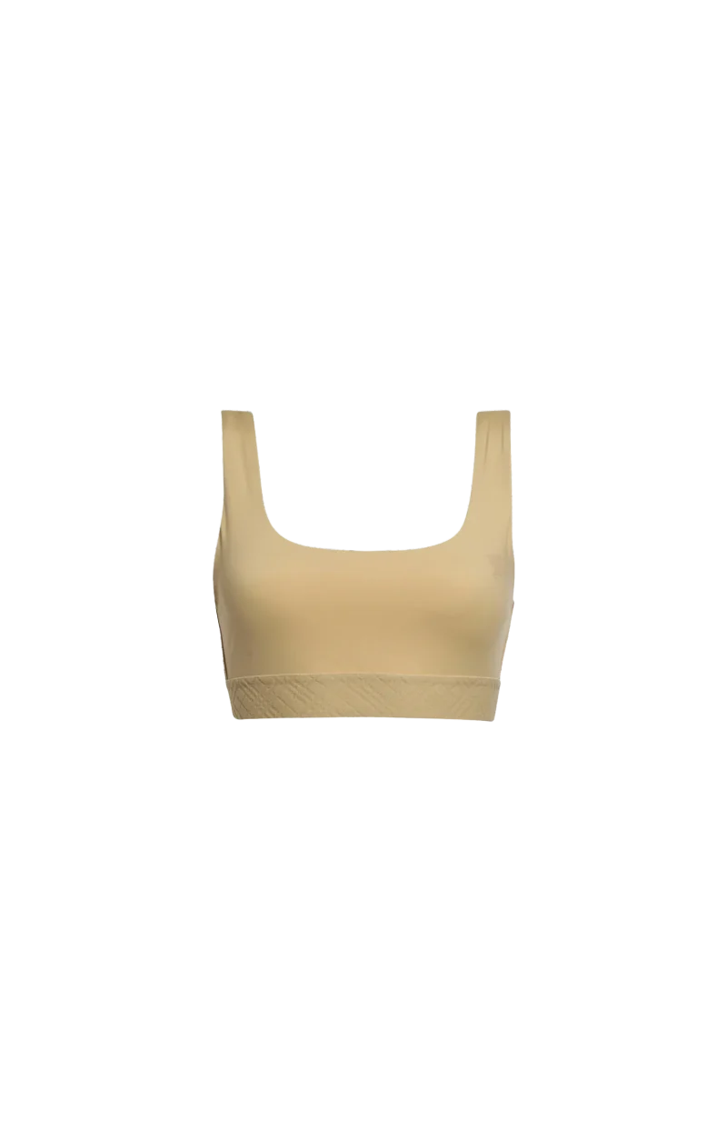 Check Trim Stretch Nylon Bra Top in Flax