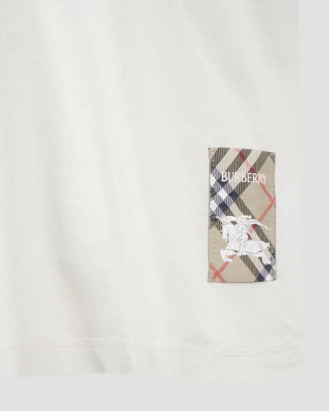 Check-Logo Patch Cotton T-Shirt in Chalk — снимка 2