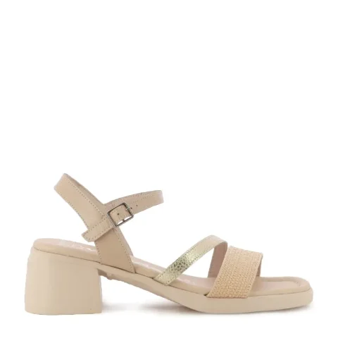 Дамски Сандали На Ток WONDERS – D-2304 MOAI TOSTADO/PLATINO/BEIGE