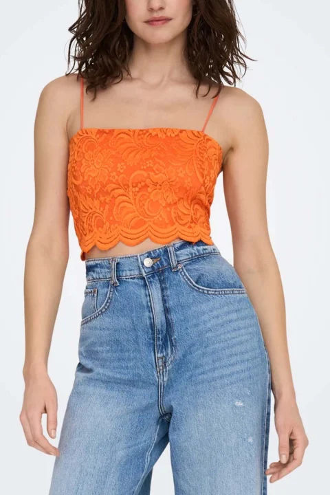 Top Onlalba S/L Short Lace Top Jrs 15291450 16-1359 TCX orange peel — снимка 2