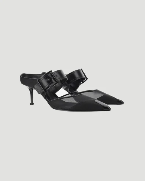 Mesh Heeled Mules in Black — снимка 2