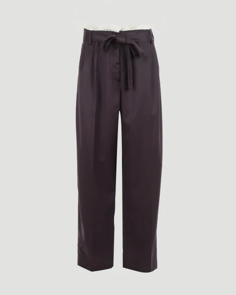 Lace-Detail Trousers in Burgundy