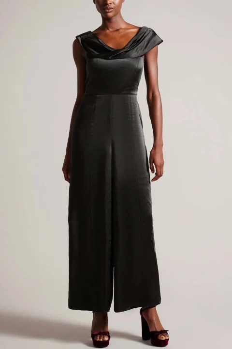 Гащеризон Dolynn Draped Neck Wide Leg Jumpsuit 271266 black — снимка 2
