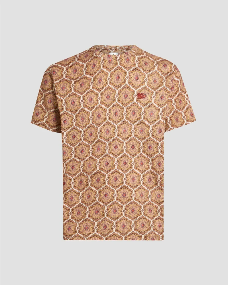 Printed Cotton T-Shirt in Beige