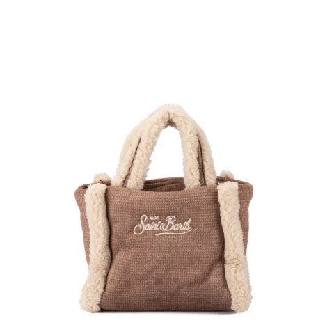 Дамска кафява чанта Vanity mini shearling SAINT BARTH — снимка 6