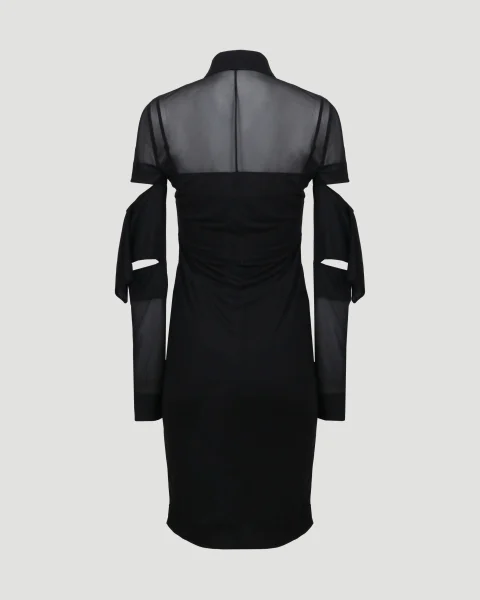 Cut-Out Detail Sheer Jersey Shirt Dress — снимка 2