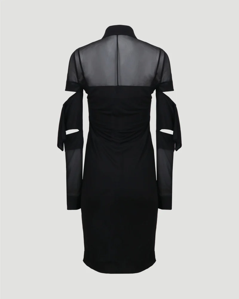Cut-Out Detail Sheer Jersey Shirt Dress — снимка 2