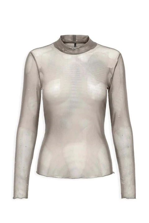 Top Onlelsa L/S Mesh Shine High Neck Top Jrs 15310212 19-3901 TCX magnet