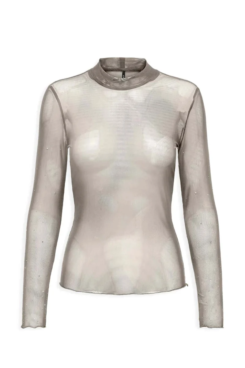 Top Onlelsa L/S Mesh Shine High Neck Top Jrs 15310212 19-3901 TCX magnet