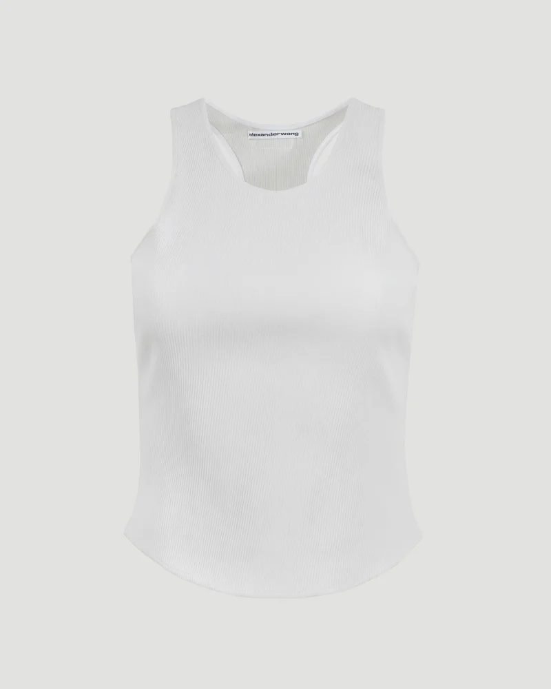Stretch Leather Tank in White