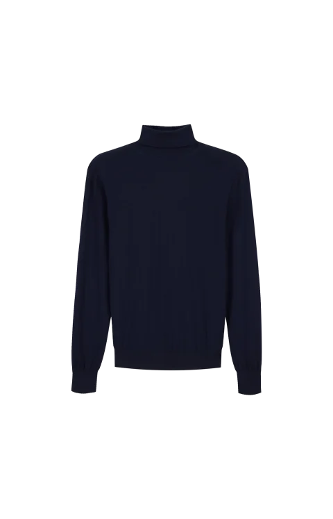 Regular Fit Sweater in Plain Knit Cashmere in Navy