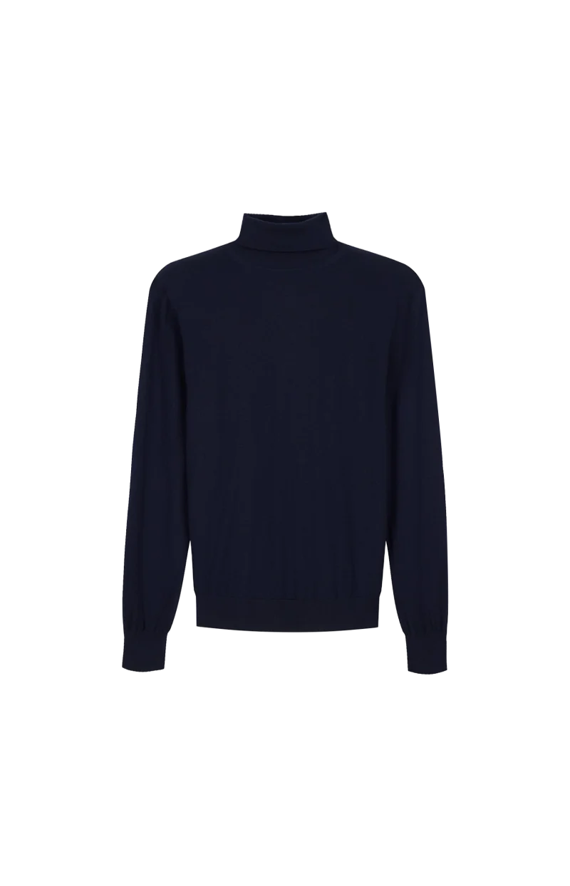 Regular Fit Sweater in Plain Knit Cashmere in Navy