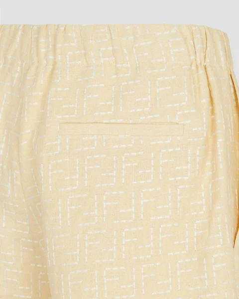 Yellow Linen FF Jacquard Shorts — снимка 3