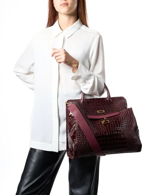 Кожена чанта 'Croc-effect' Visona Ornella — снимка 6