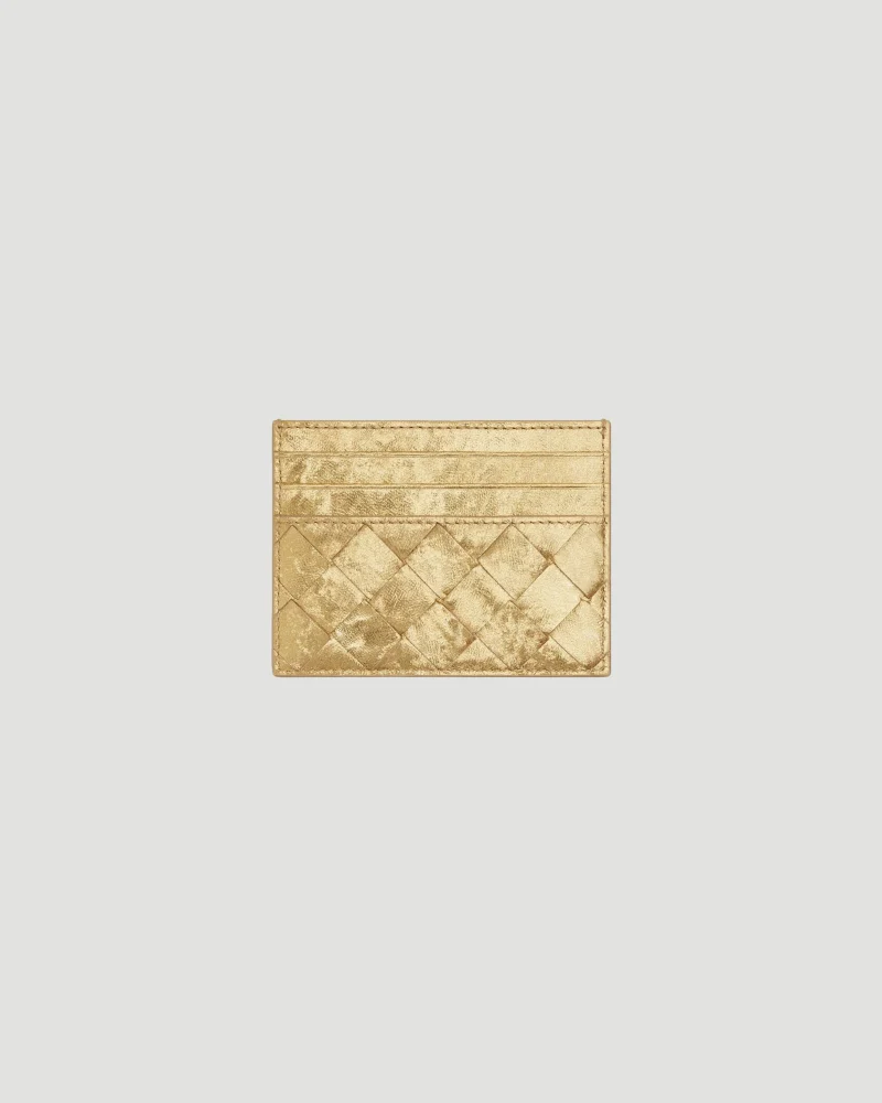 Intrecciato Credit Card Case in Gold