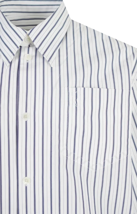 White Striped Cotton Short Sleeve Ami de Coeur Wide Shirt — снимка 2