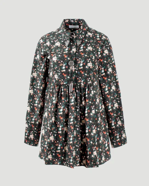 Pleated Floral Cotton Shirt