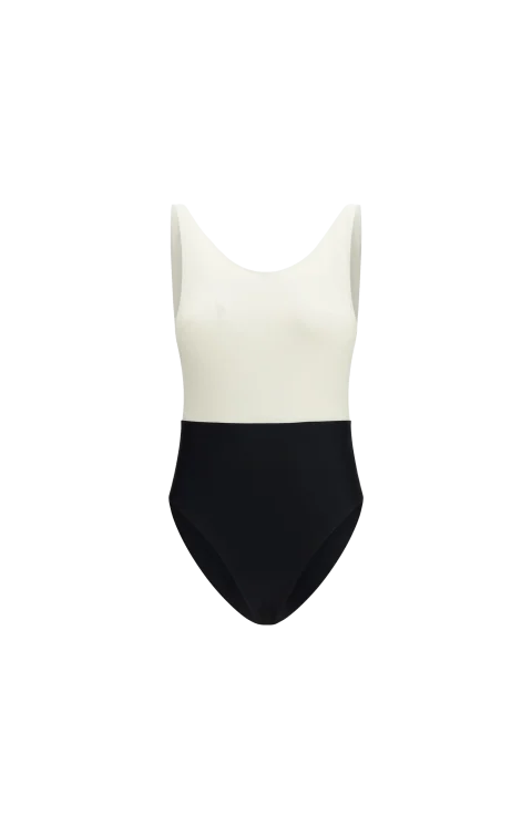 Black and White Nylon One Piece Swimsuit