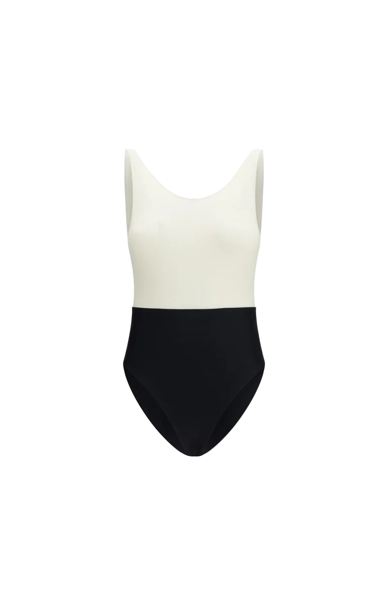 Black and White Nylon One Piece Swimsuit