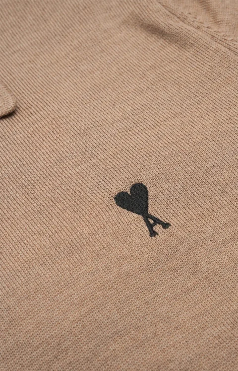Wool Polo with Ami de Coeur in Camel — снимка 2