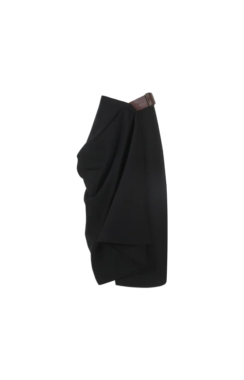 Wool Grain De Poudre Skirt in Black
