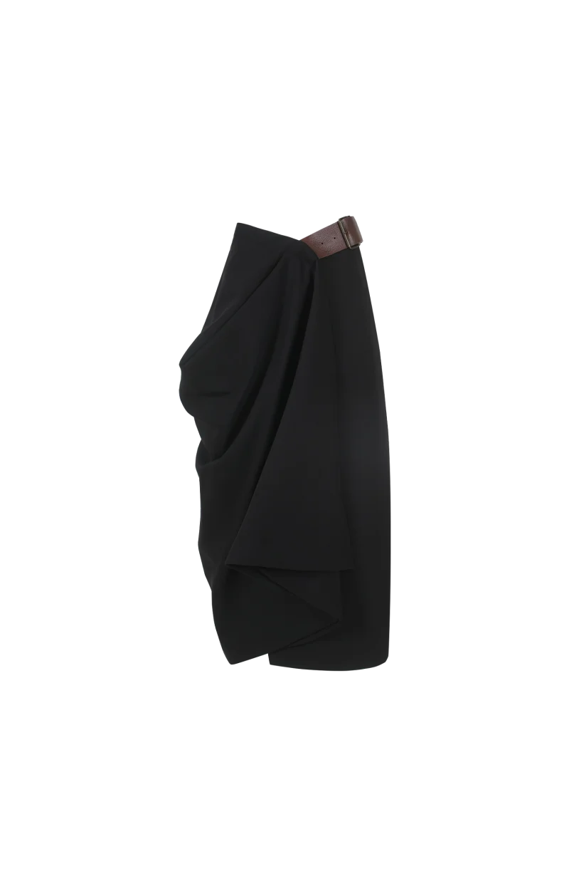 Wool Grain De Poudre Skirt in Black