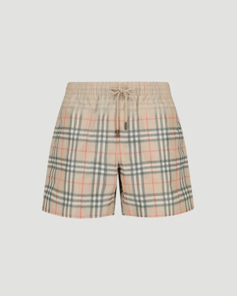 Gradient Check Swim Shorts in Beige