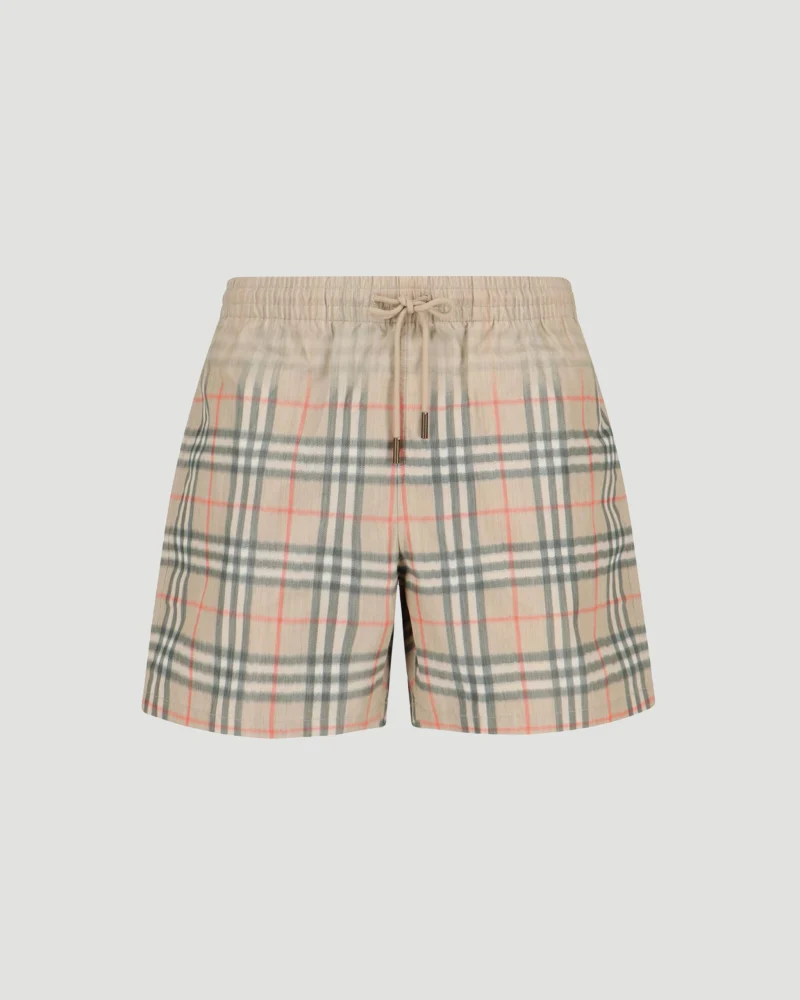Gradient Check Swim Shorts in Beige