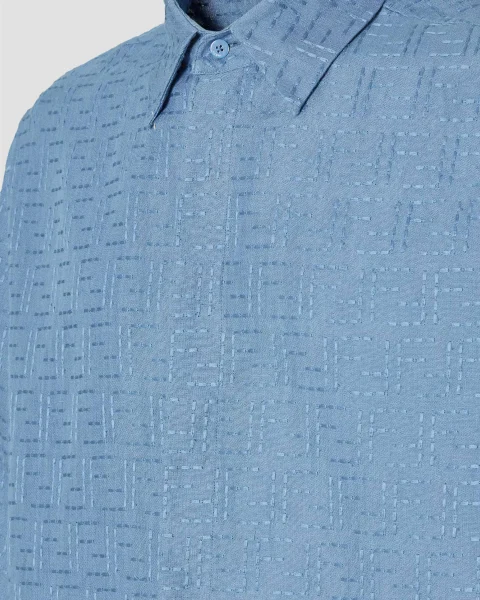 Blue Linen FF Jacquard Shirt — снимка 3