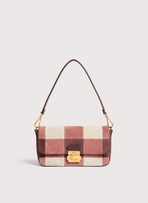 Велурена чанта Coccinelle C-Me Lock Multi Winter Rose Berry