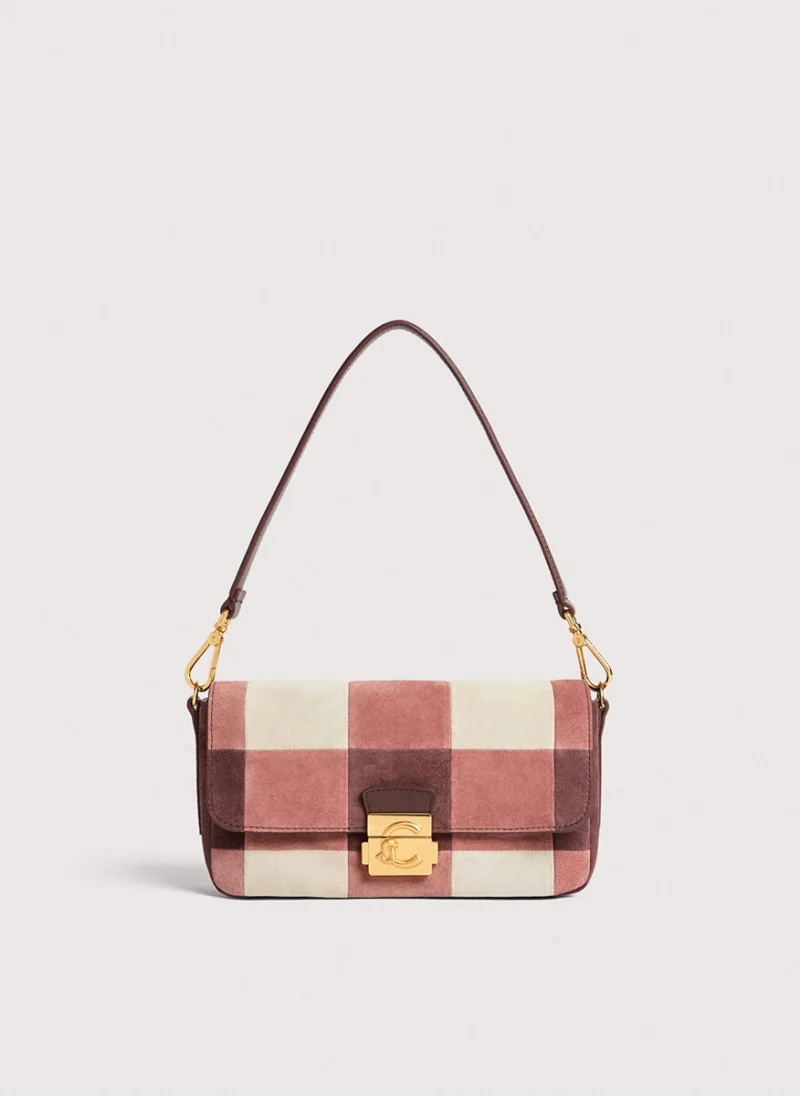 Велурена чанта Coccinelle C-Me Lock Multi Winter Rose Berry