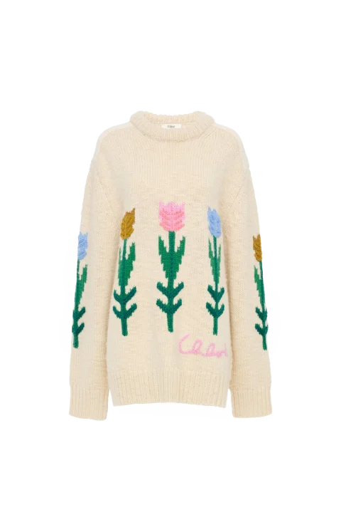 Wool Oversized Logo Sweater in Coconut Milk