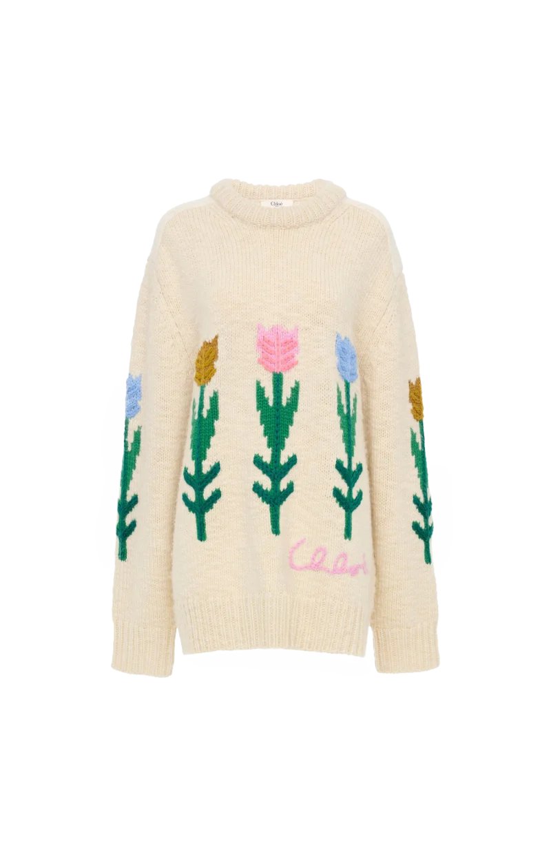 Wool Oversized Logo Sweater in Coconut Milk