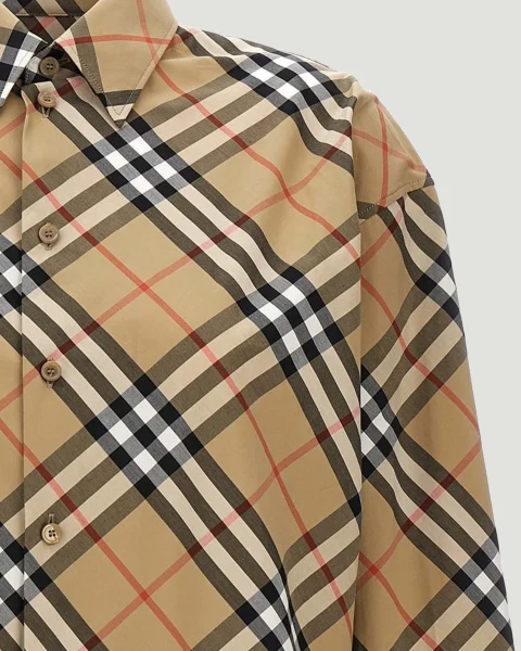 Slim Fit Check Cotton Shirt in Sand — снимка 2