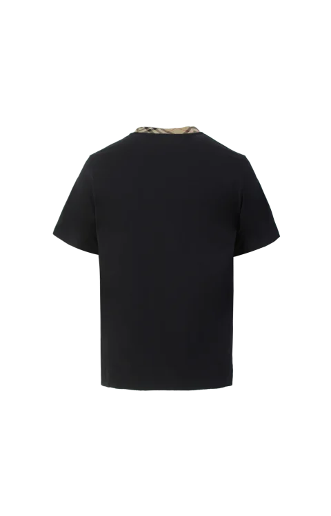 Check Trim Cotton T-Shirt in Black — снимка 2