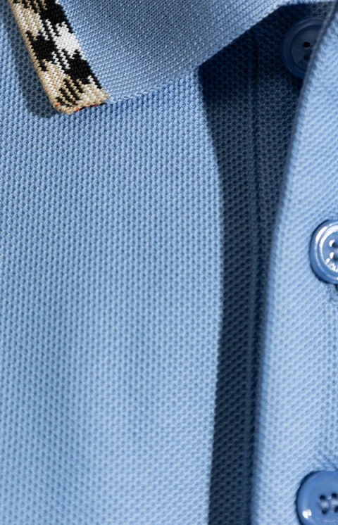 Check Trim Cotton Polo Shirt in Blue — снимка 2