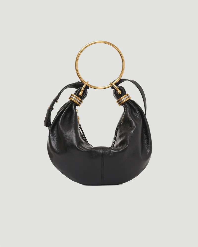Small Bracelet Hobo Bag in Grained Leather