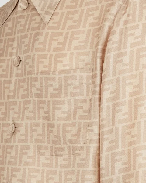 Relaxed Fit Beige FF Silk Shirt — снимка 3