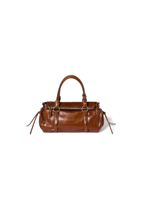 Glossy Leather Handbag in Palisander