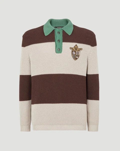 Polo Sweater in Brown and Beige Cotton Jersey