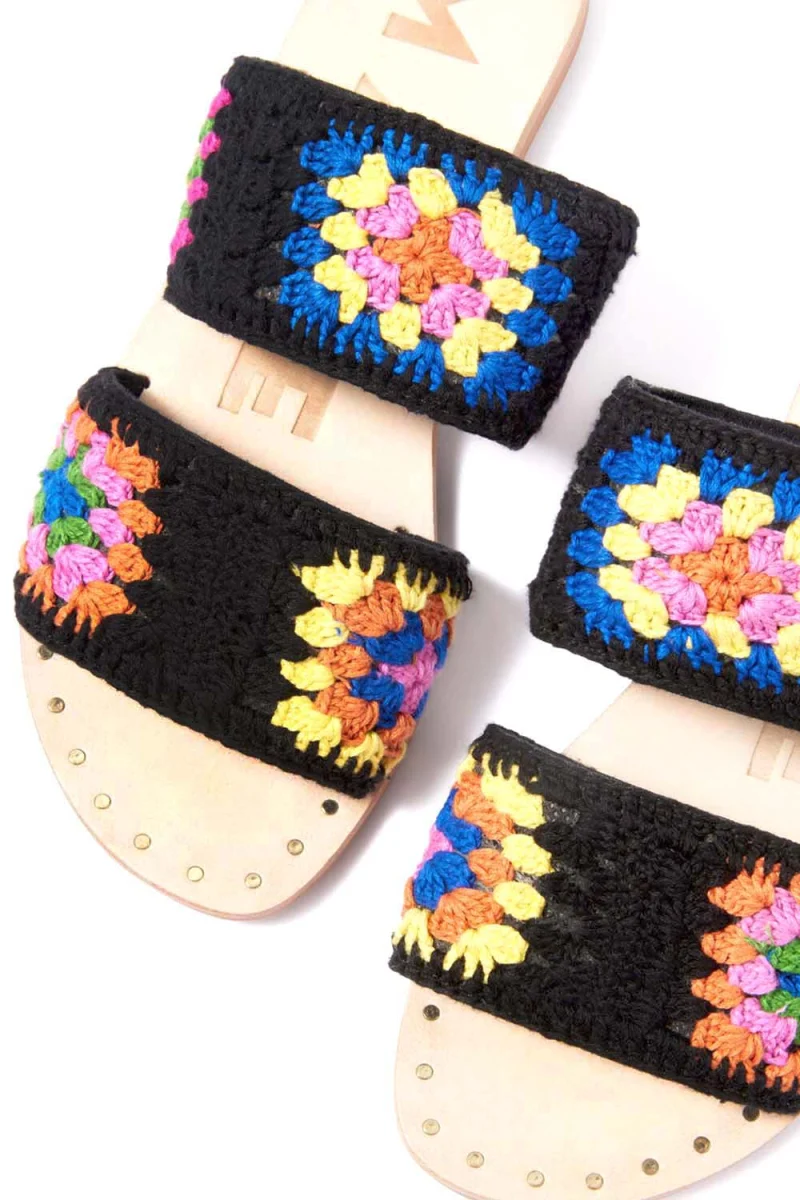 Сандали 2 Bands Cotton Crochet Yucatán U 1.5 Y0 black and sunset orange — снимка 2